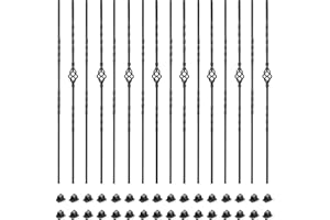 MYEMDAN 16 Pack Staircase Balusters, 1/2" x 44" Hollow Single Basket and Double Twist Iron Balusters for Staircase Indoor，with 32 Swivel Shoes