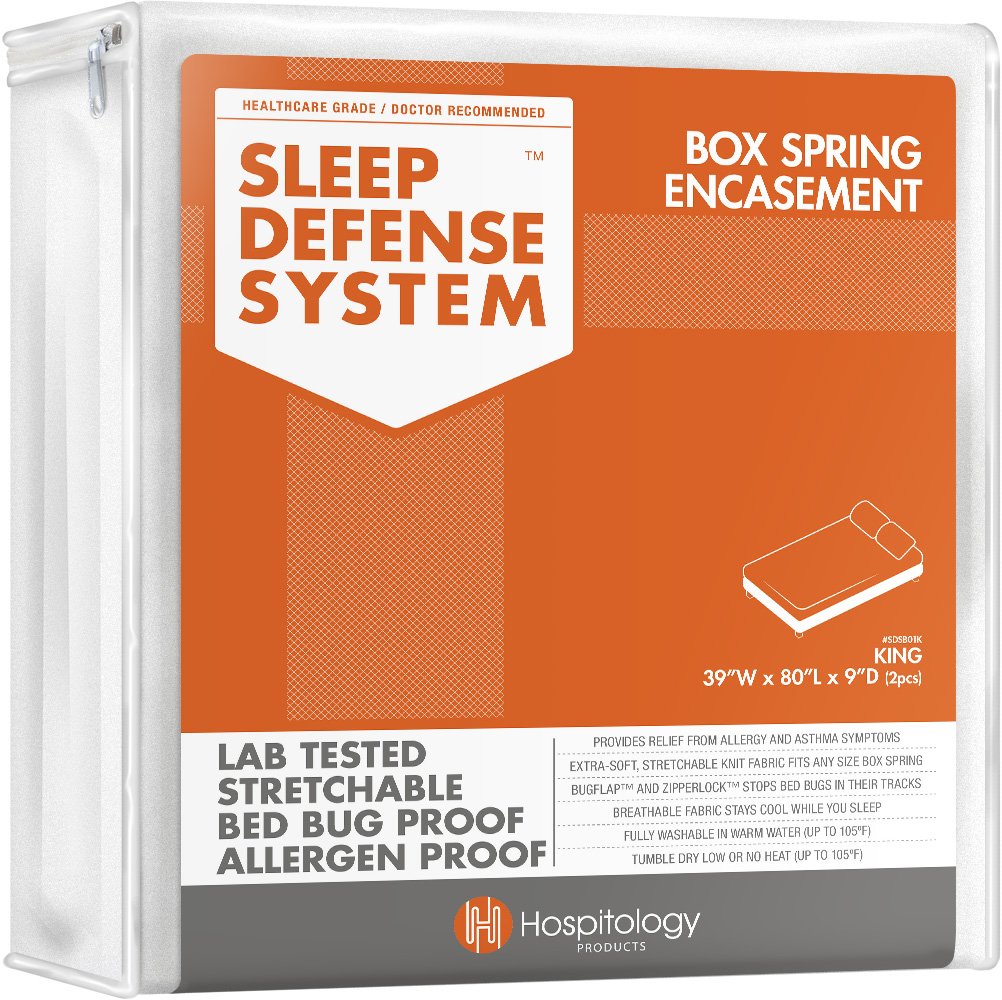 HOSPITOLOGY PRODUCTS Sleep Defense System - Zippered Box Spring Encasement - Split King - Bed Bug & Dust Mite Proof - Hypoallergenic - 39" W x 80" L - Set of 2 for Split Box Spring ONLY