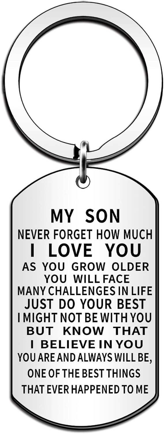 JMIMO Son Gifts Son Keyring from Mum Dad Inspirational Gifts for Son Birthday Christmas Gifts, Silver