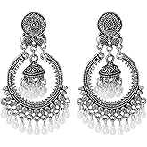 Vintage Chandelier Earrings Beaded Tassel Earring for Women Bohemian Ethnic Retro Style Gold Silver Chandelier Tassel Dangle Drop Earrings Boho Statement Cut-out Dangling Chandelier Earrings Charm Hollow Crescent Carved Round Bead Tassel Earrings Personalized Mexico Gypsy Dangle Earrings Jewelry