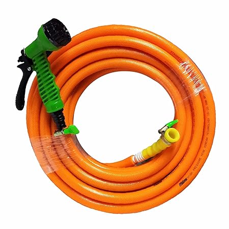 MITRAS 3 Layered High Pressure Hose Pipe (12.5mm ID - 10mtr) with 7 Function Spray Gun, 1/2