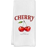 Cilrii Inspirational Cherry Fruit Kitchen Towels, Cherry Gifts for Women Dish Tea Towels, Have a Nice Day Motivational Cherries Decorative Hand Towel for Kitchen Bathroom, 16x24 Inch