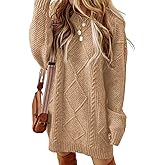 ZAFUL Women's Cable Knit Sweater Dress Long Sleeve Loose Crew Neck Pullover Tunic Mini Sweater Dress Fall Winter Outfits