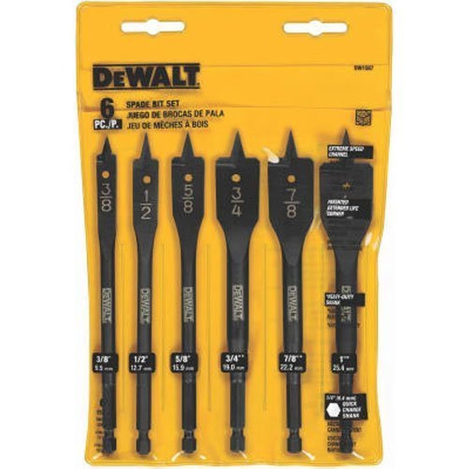 DEWALT DW1587 6 Bit 3/8-Inch to 1-Inch Spade Drill Bit Assortment