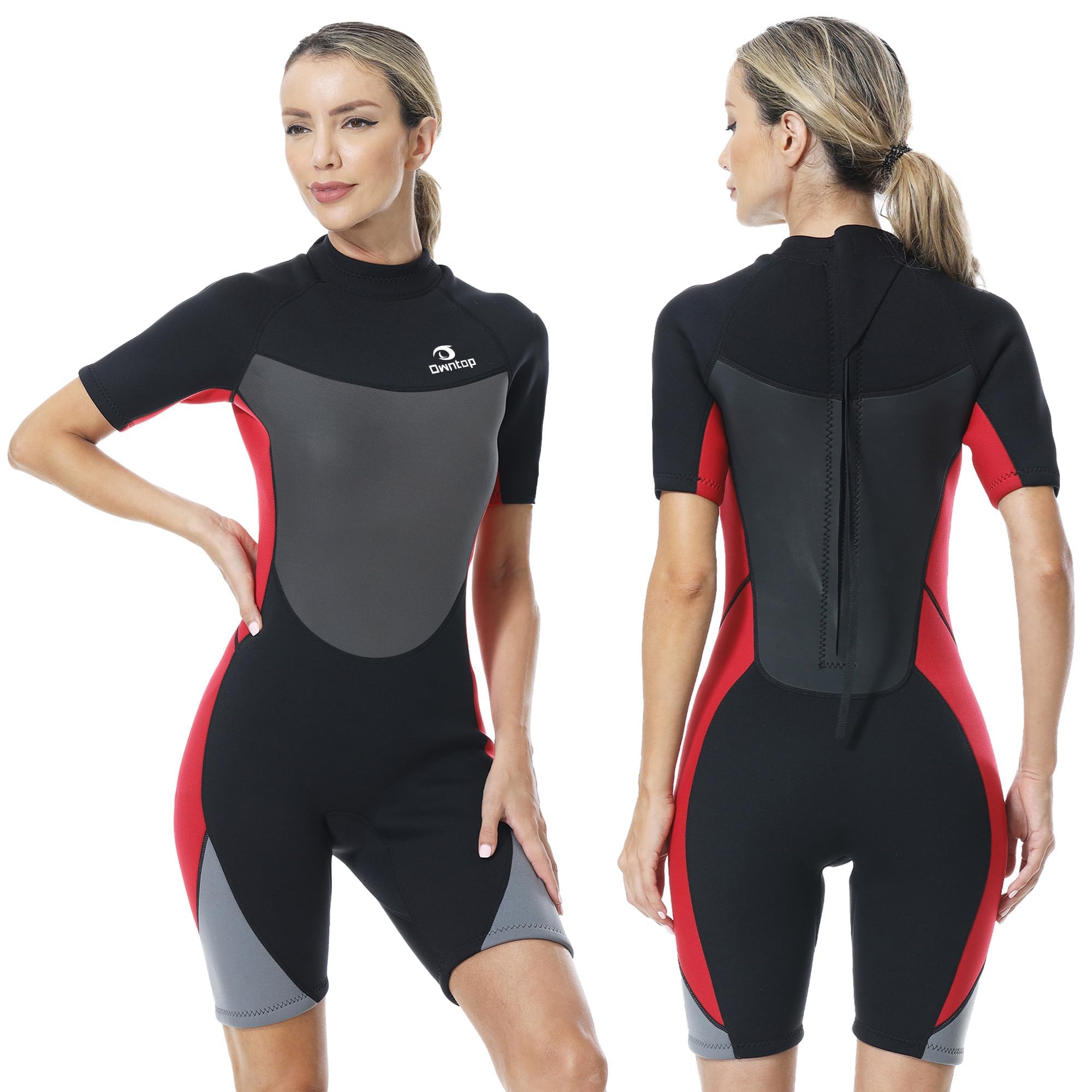 Owntop Shorty Wetsuit Women 3mm Neoprene Wet Suit for Diving Surfing Swimming Kayaking (Women's Red, L)