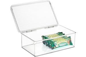 INTERDESIGN iDesign BPA-Free Plastic Pantry and Kitchen Storage, Stackable Freezer and Fridge Organizer Lidded Bin – 7.25" x 10.75" x 3.75", Clear