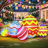 8FT Easter Inflatable Outdoor Decoration Five Colorful Eggs, Built in LED Lights Blow Up Yard Decoration for Lawn Garden Holiday Party