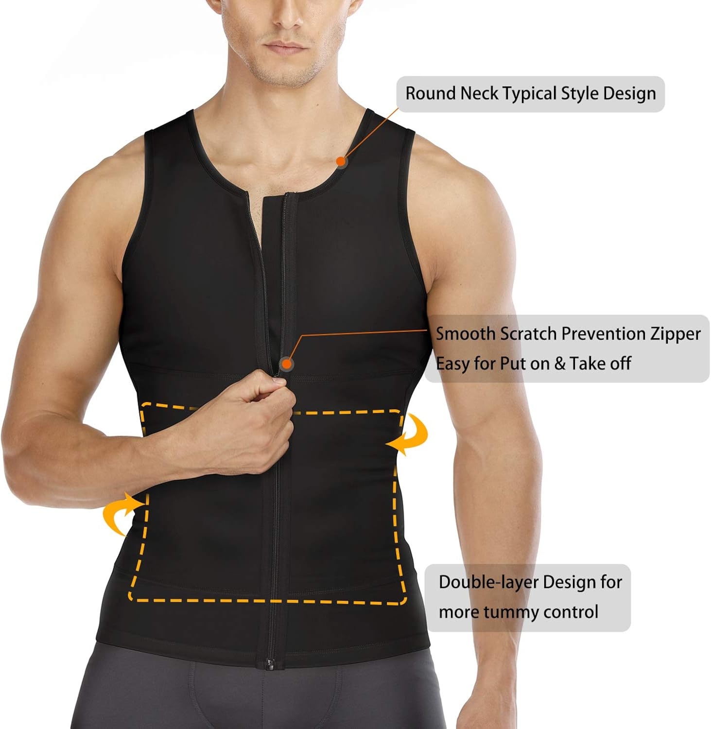Irisnaya Mens Compression Shirt Slimming Body Shaper Vest Waist Trainer Workout Tank Tops Back Support Undershirts: Clothing