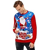 LED Ugly Christmas Sweater for Men, Unisex Women Xmas Pullover with Light for Party Festive Santa Holding The Led Lights Medium