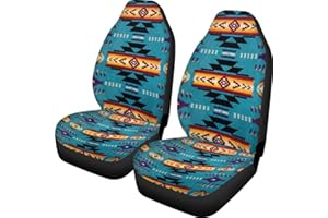 TOADDMOS Trendy Southwest Design (Navajo Print) Turquoise Blue Car Front Seat Covers Full Set of 2,Universal Bucket Seats Protector,Fit for Most Vehicles