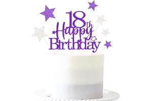 PARGLEEV Glittery 18th Happy Birthday Cake Topper with Star,Personalised 18 Birthday Cake Toppers Party Decorations Party Supplies for Boys Girls Purple Silver