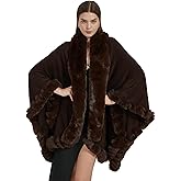 Tngan Faux Fox Fur Trim Cardigan Cloak Shawl Wraps Winter Poncho Oversized Cape