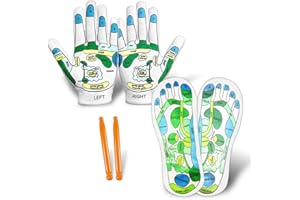 Elfzone Acupressure Socks and Gloves - 4 Pcs Reflexology Socks with Tools, Tutorial Reflexology Gloves with Massage Sandal, Pain Relief Acupuncture Socks for Foot Massage (2 Rods)