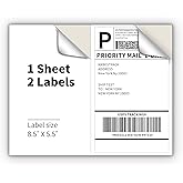 KKBESTPACK Half Sheet Shipping Labels for Laser and Inkjet Printers – 2 Per Page Self Adhesive Mailing Labels – White 8.5 x 5.5 (200 Labels) (2LP)
