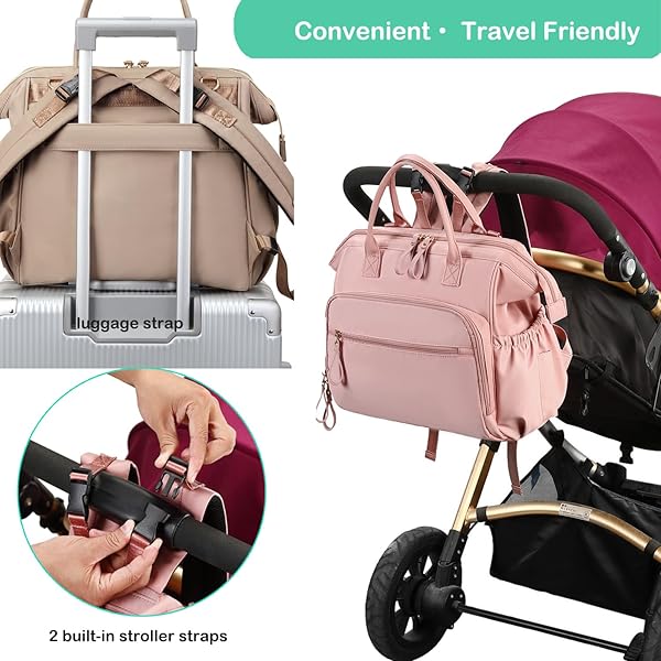 LORADI LARGE DIAPER BAG TOTE, 14 POCKETS STYLISH BABY BAG WITH STROLLER CLIPS AND 3 INSULATED POCKETS, BABY SHOWER ESSENTIALS(MOCHA MOUSSE, LARGE)