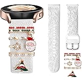DaQin Flower Engraved Band Compatible with Samsung Galaxy Watch 7 Band/FE 6 5 4 40mm 44mm,Galaxy Active 2, 20mm Watch Band Soft Silicone Replacement Strap with Decorative Charms Accessories Women