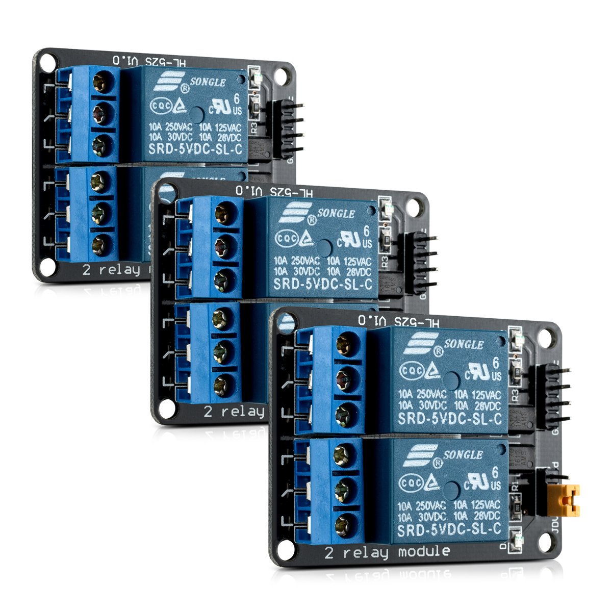 kwmobile 2 Channel Relay Module - 5V Relay Board for Arduino Raspberry Pi with Optocoupler - Pack of 3