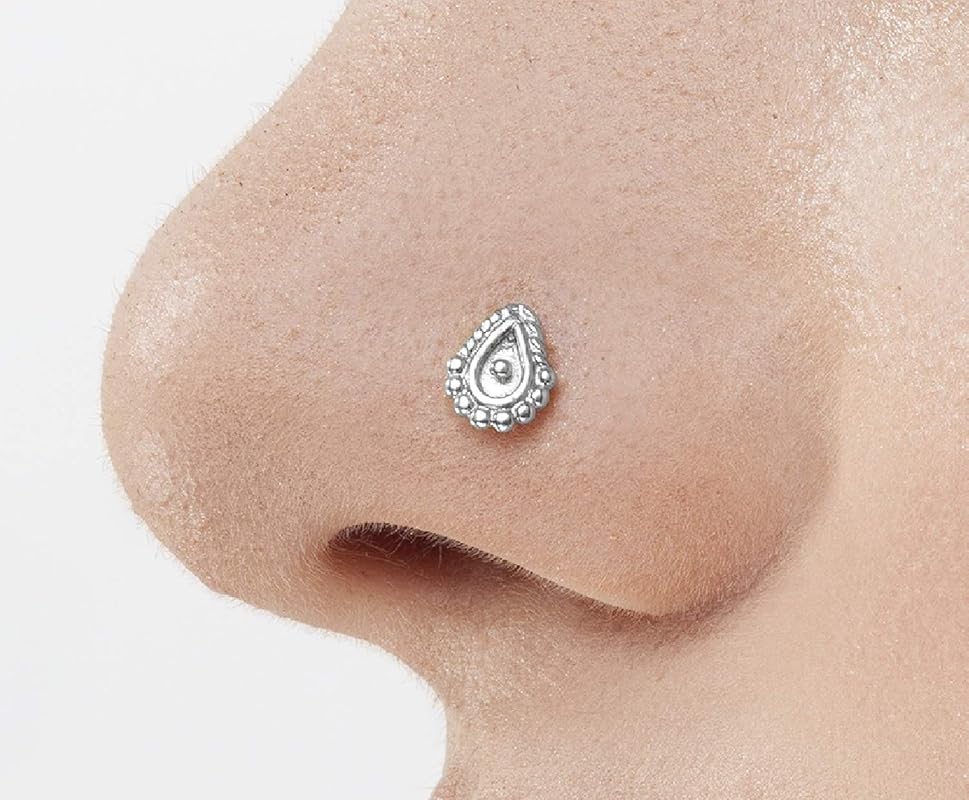 Nose Stud Unique Handmade Indian Drop Sterling Silver