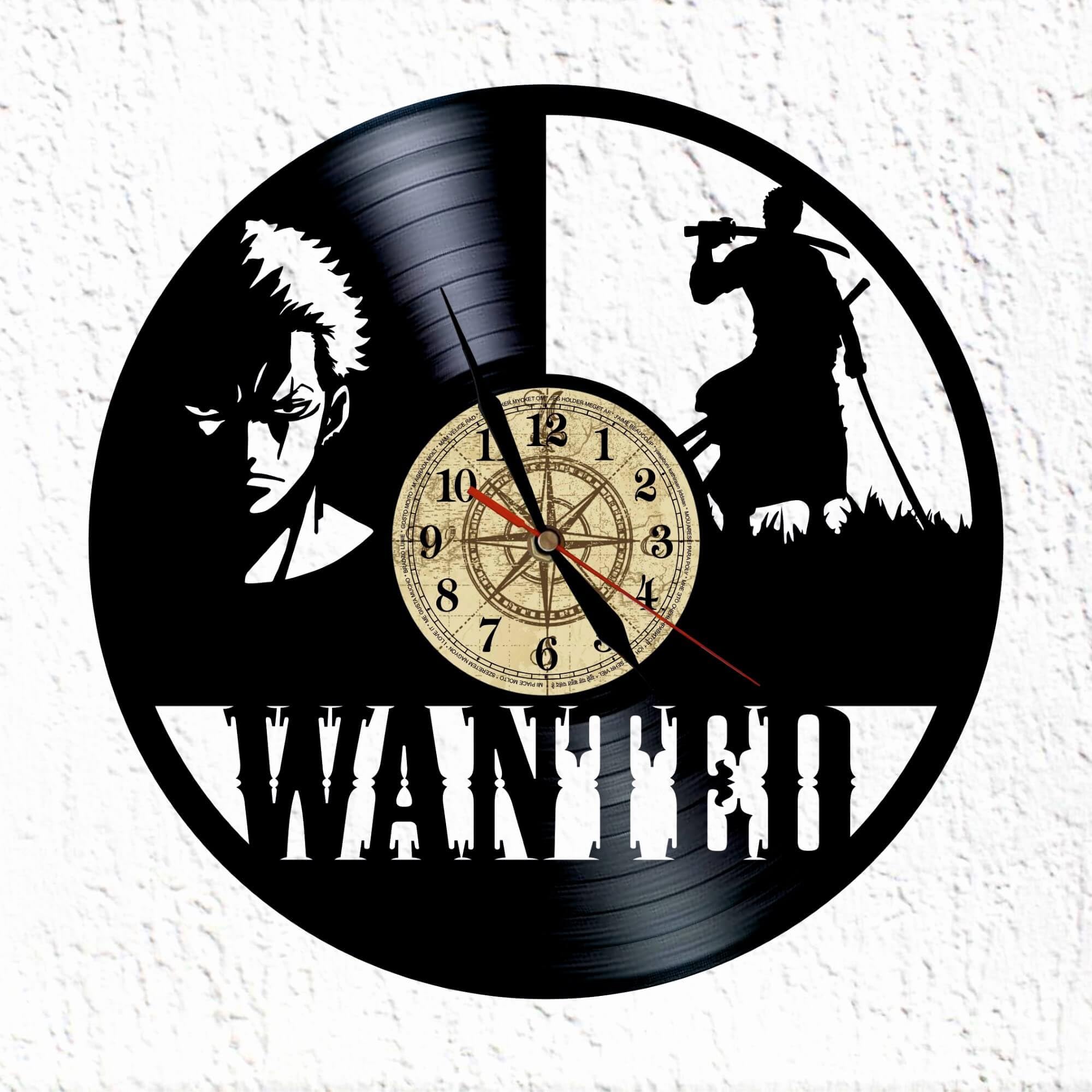 VINY WOODY Pirate Hunter Vinyl Record Clock Wanted Espadachin Zoro Wall Decoration Original Gift