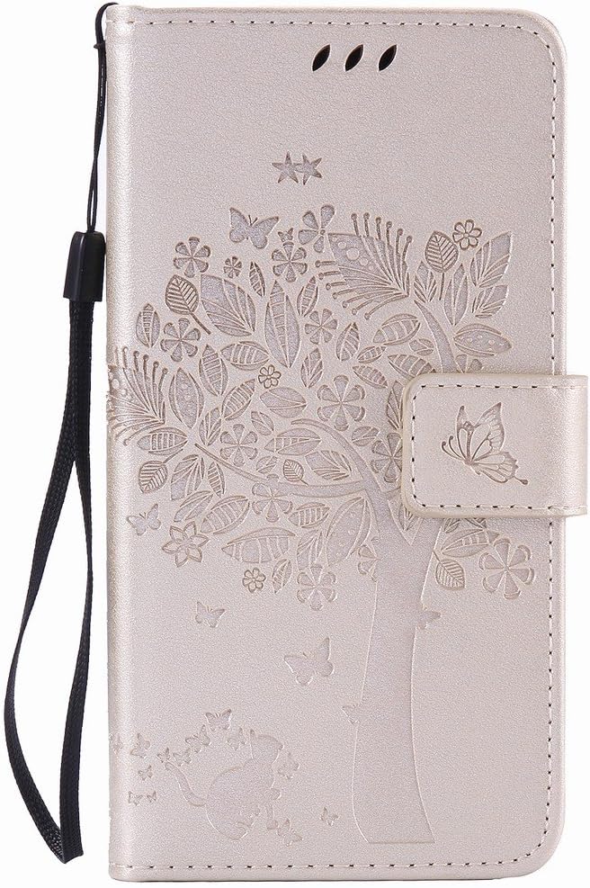 Bairry Huawei Honor 5c (Honor 7 Lite, Huawei GT3) Case, Tree Printing Flip Wallet Cover Stand Card Slots Premium PU Leather Magnet Closure Bumper Protective Ultra Slim Holster Shell (Golden)