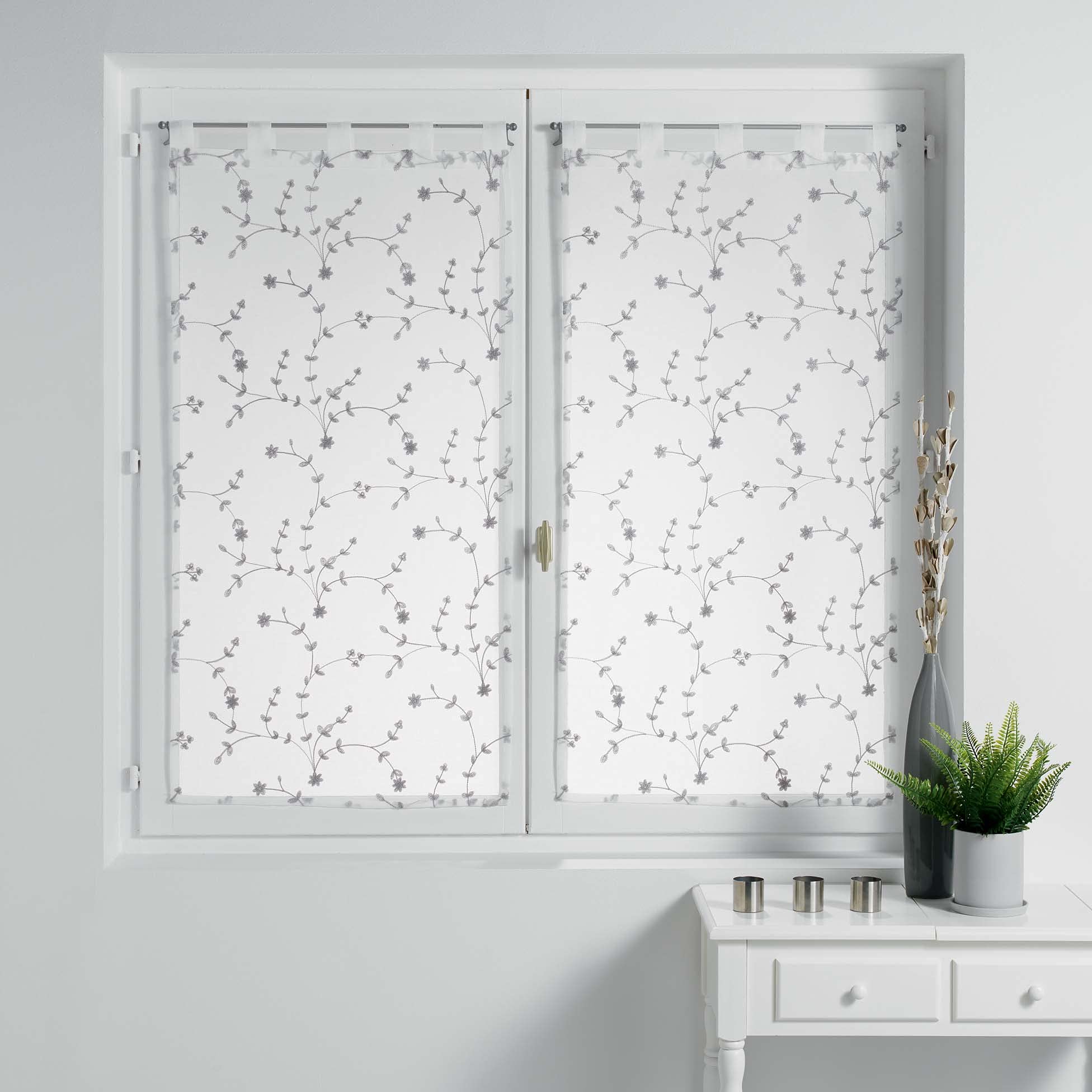 Douceur d'Intérieur Pair of Straight Loops 2 x 60 x 160 cm Sand Embroidered Small Flower White/Grey