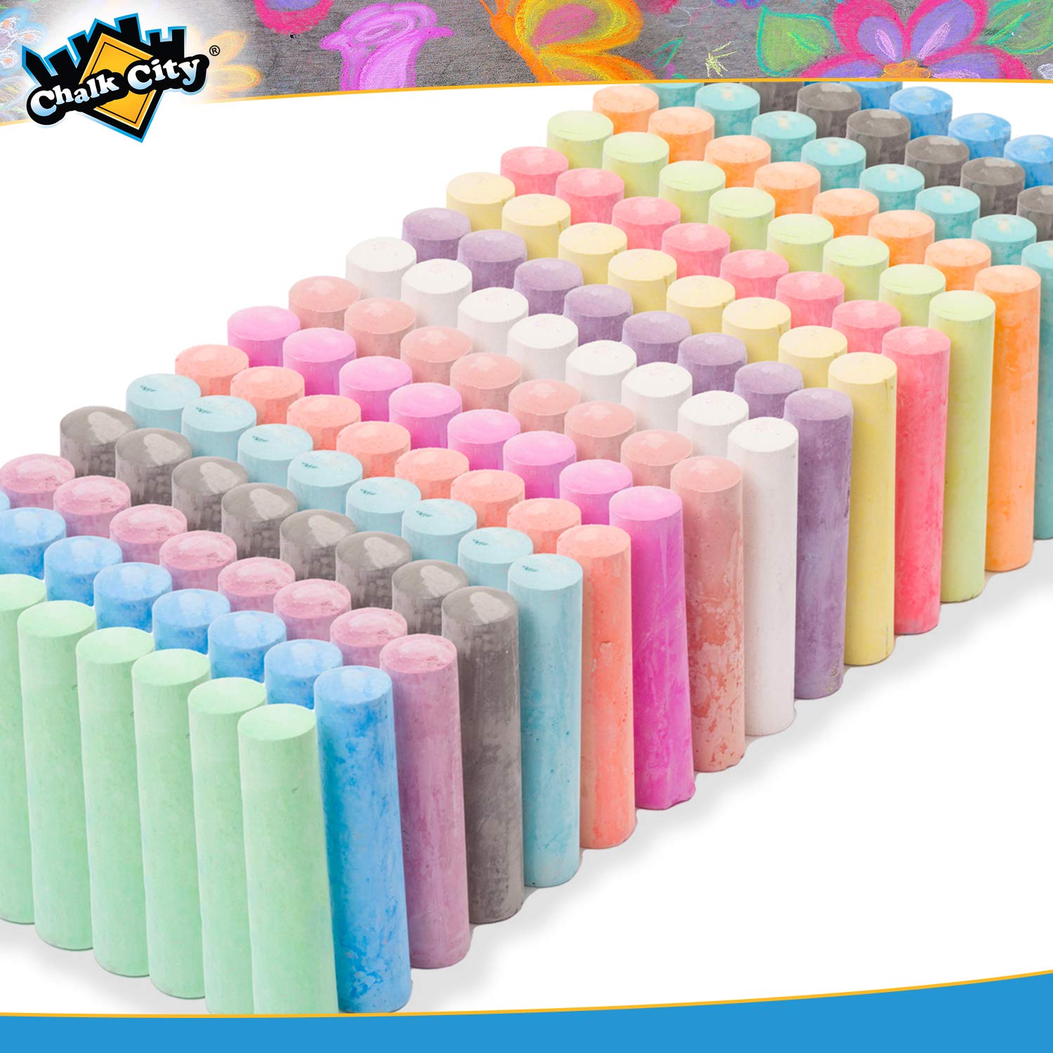 Chalk City Sidewalk Chalk, 136 Count, Jumbo Chalk, Non-Toxic, Washable, Art Set