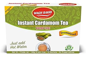 Wagh Bakri Instant Cardamom Tea, Unsweetened, No Added Sugar, 140 grams, 10 Sachets [International Pack]