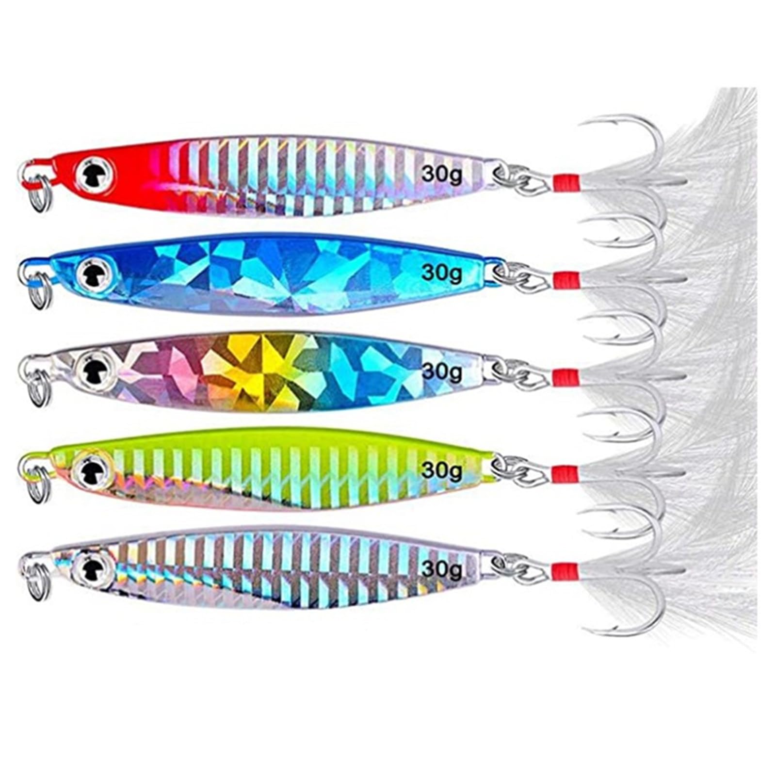 WUWYOUWL Fishing Lures Set, 5PCS Metal Sequins Spoons with Hard Bait For Sea Lake Lure Tool for Saltwater Freshwater Trout Bass Salmon Fishing (30g*7.7cm)