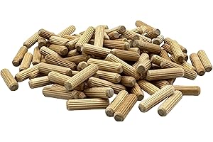 Rhino Wood Industries - 1/4" x 1" - 100 Pack Wooden Dowel Pins - Kiln Dried, Fluted, and Beveled (1/4" x 1", 100pk)