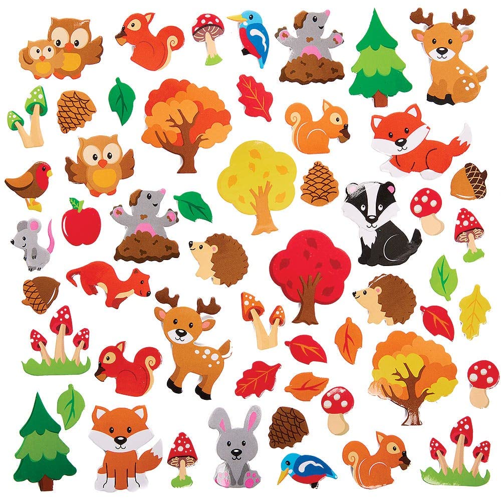 Baker Ross FX119 Woodland Animal Foam Stickers - Pack of 100, Stickers for Arts and Crafts, 3D Foam Stickers, Puffy Stickers for Cards, Paper, Scrapbook and Collage