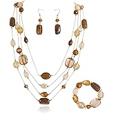 Coiris Statement Multistrand Necklaces Earrings Bracelets Jewelry Sets for Women Chunky Crystal Beaded Jewelry Sets Gifts for Women