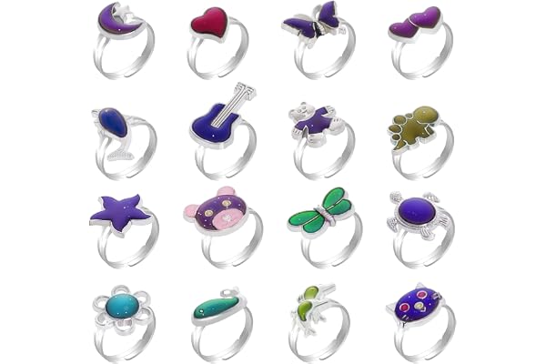 SUMERSHA 16Pcs Mood Rings Adjustable Color Changing Rings for Women Birthday Gift Props