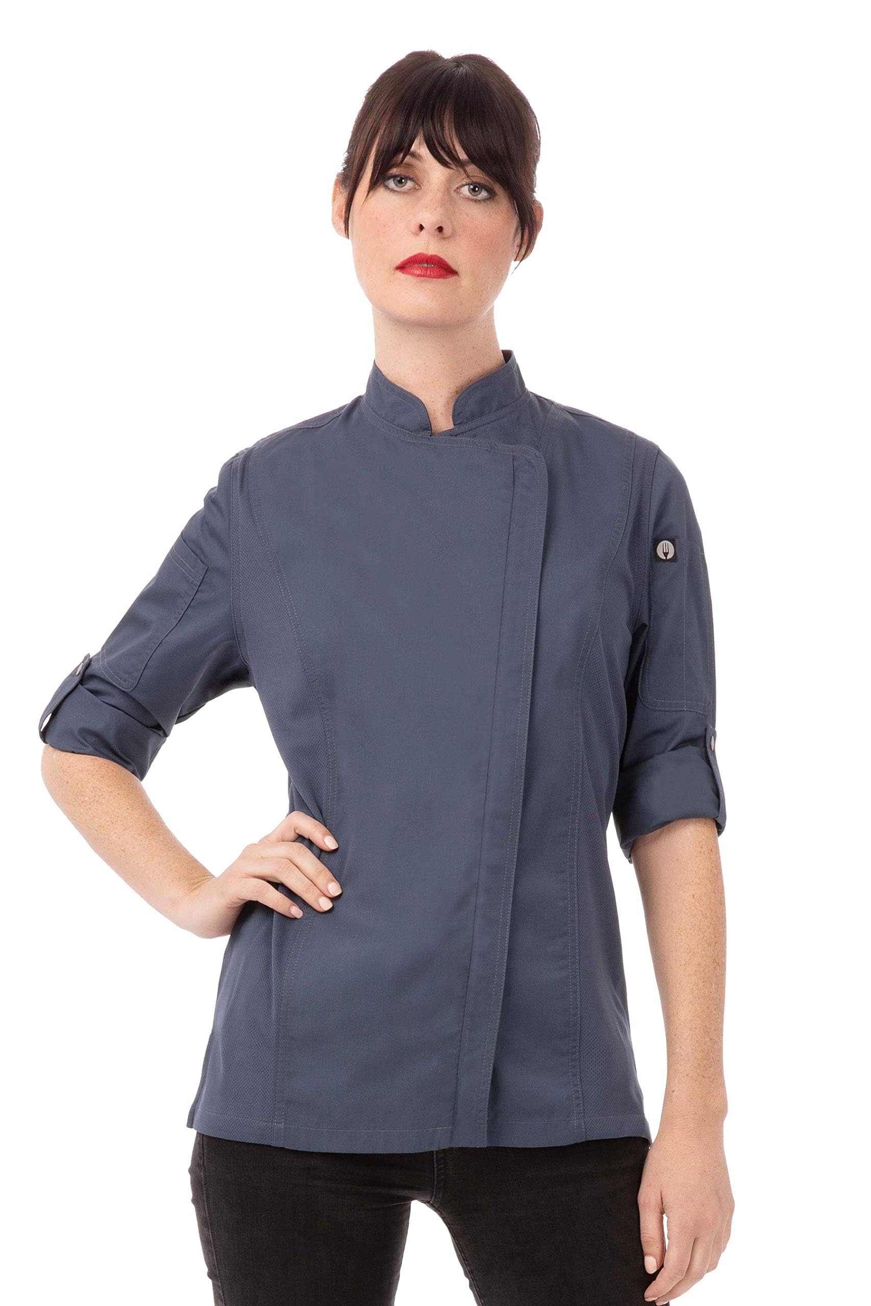 Chef Works Women's Hartford Chef Coat, Blue, X-Large Image Chef Works Women's Hartford Chef Coat, Blue, X-Large Image