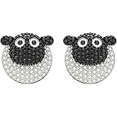 Gold-Plated Sparkling 5A Cubic Zirconia CZ Cute Black and White Sheep Stud Earrings丨925 Sterling Silver Ear Posts丨Trendy Animal-Themed Blackface Sheep Earrings丨Hypoallergenic Adorable Jewelry Gift for Her Mom Women Wife