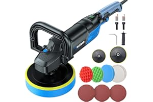 RAYBAO Buffer Polisher,1600W Rotary Polisher, Soft Start, Variable Speed 600-3000RPM, Detachable Handle, Car Buffer Kit for Polishing, Waxing, 7inch/6inch