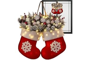 Christmas Glowing Mitten Wreath with Faux Pine Branches Velvet 30x40cm Twinkling Christmas Mitten Wreath Glittering Christma 