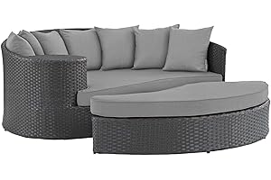 Modway Sojourn Wicker Rattan Outdoor Patio Sunbrella Fabric Daybed in Canvas Gray