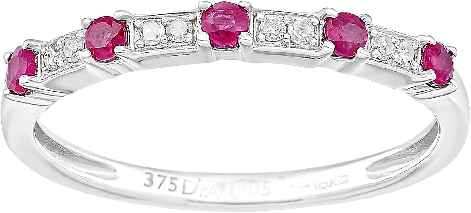 9ct White Gold 0.23ct Ruby with 0.05ct Diamond Eternity Ring: Amazon.co