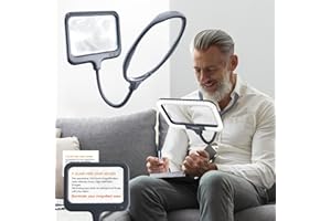 PALPROT Magnifying Glass with Light Hands Free: 5X Lighted Reading Book Magnifier Large Full Page for Low Vision Seniors - Wearable Around Neck Magnifier for Sewing Cross Stich Crafts