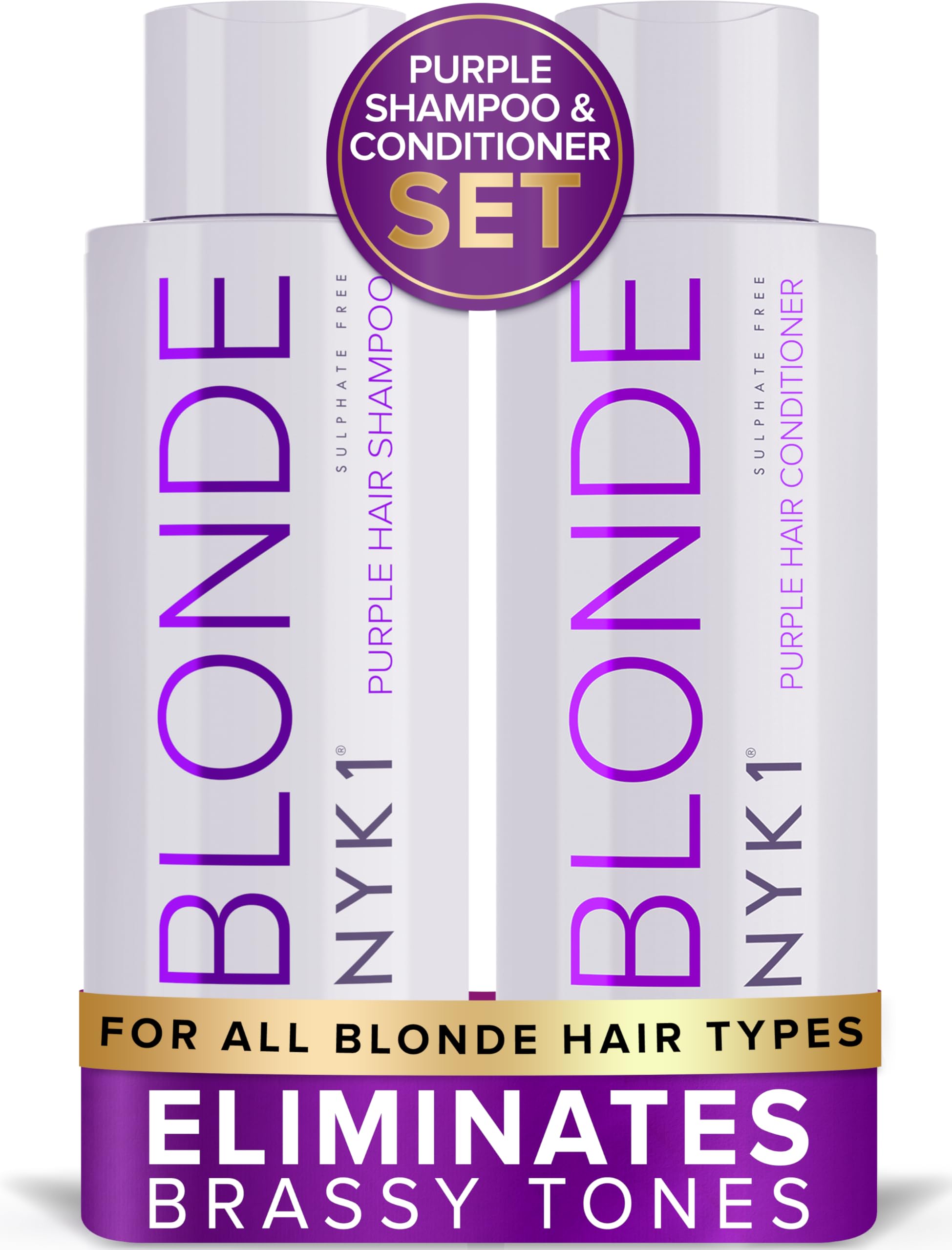 NO MORE BRASS Purple Shampoo And Conditioner For Blonde Hair Set (500ml x2) Purple Shampoo For Blonde Hair And Conditioners - Blonde Shampoo And Conditioner Sets To Eliminate Yellow Brassy Tones
