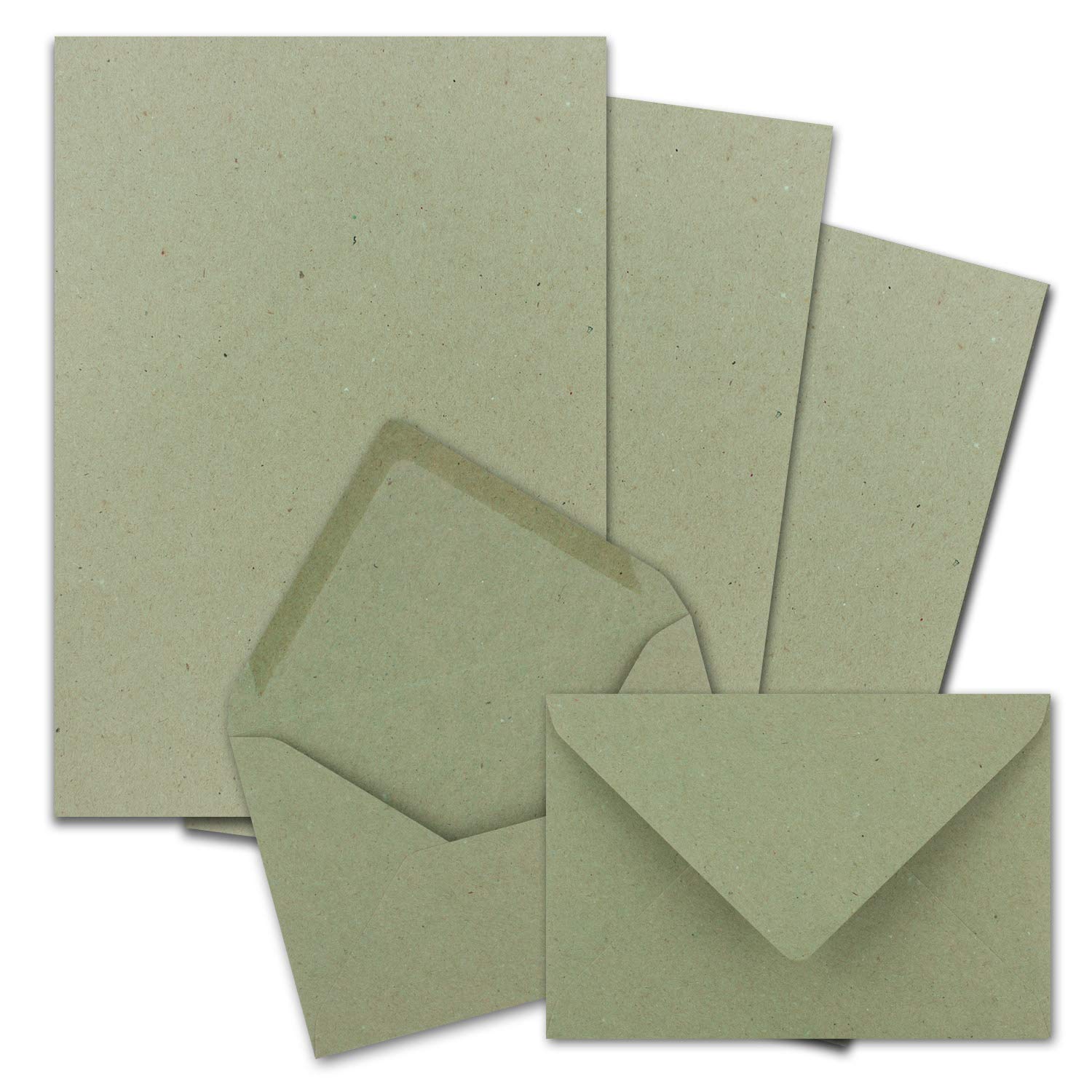 25x stationery sets DIN A5 with C6 envelopes - Green - Wet gluing (Green) - Kraft paper sheets with envelopes -
