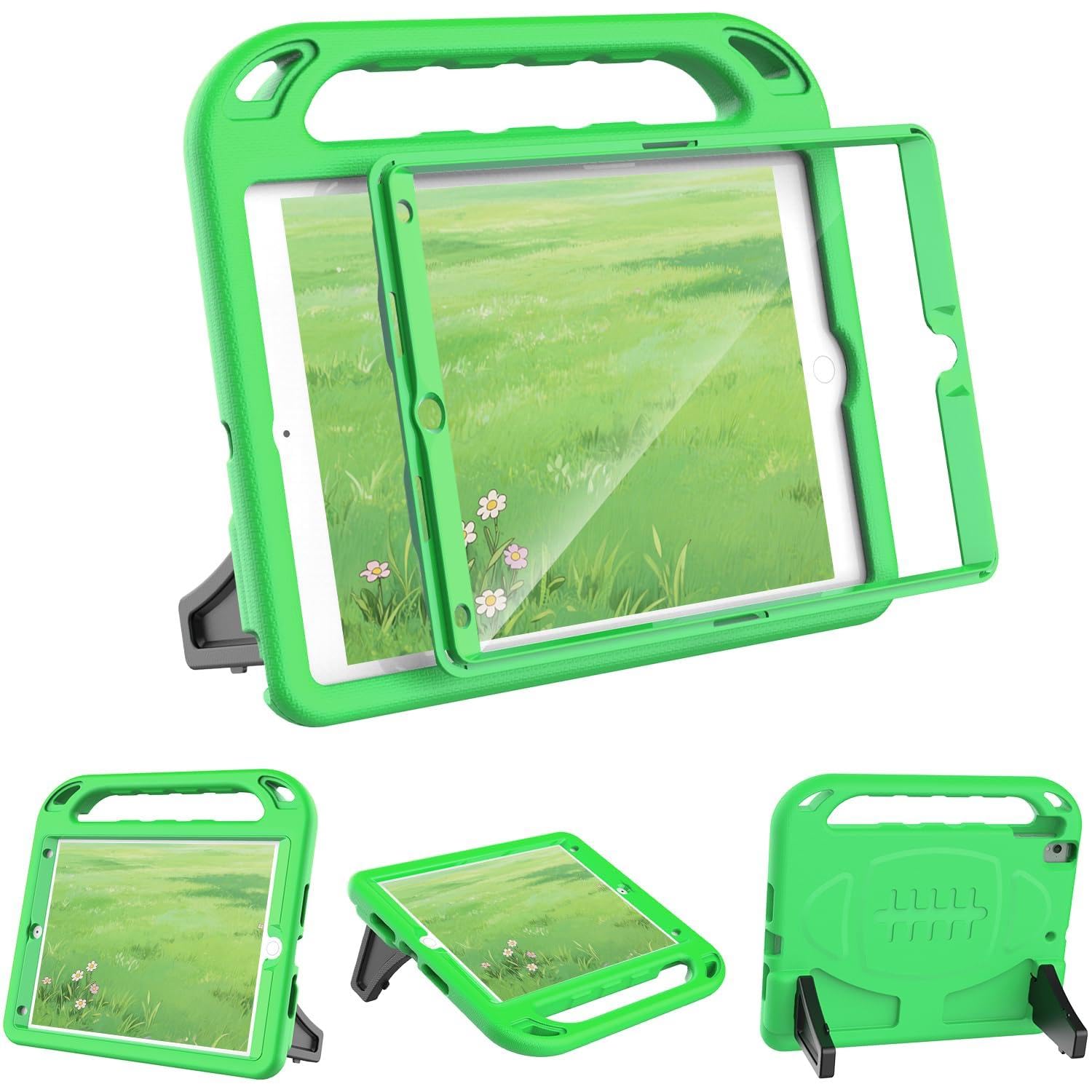 SINSO Kids Case for ipad 9th Generation 2021/ iPad 8th Generation 2020/ iPad 7th Generation 2019 10.2 inch ipad Cover Built-in Screen Protector, Shockproof Convertible Handle Stand, Green