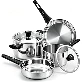 6-Piece Stainless Steel Pots and Pans Set, Kitchen Cookware Set with Stay-Cool Handles Compatible with Gas, Electric &amp; Induction, Dishwasher Safe, Non-Toxic &amp; Durable for Everyday Cooking
