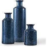 Kimdio Blue Ceramic Vase Set- 3 Blue Vases, Modern Farmhouse Vase Home Decor Accents, Pampas Grass Clay Vases for Living Room, Office, Bathroom,Home and Wedding