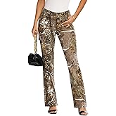 AprPith Women Camo Print Bootcut Jeans Mid Waisted Camouflage Cargo Slim Stretch Flare Denim Pant with Flap Pockets