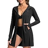 Soothfeel Women's UPF 50+ Swim Cover Up Sun Protection Hoodie SPF Lightweight Jacket Long Sleeve Beach Cover Ups for Women