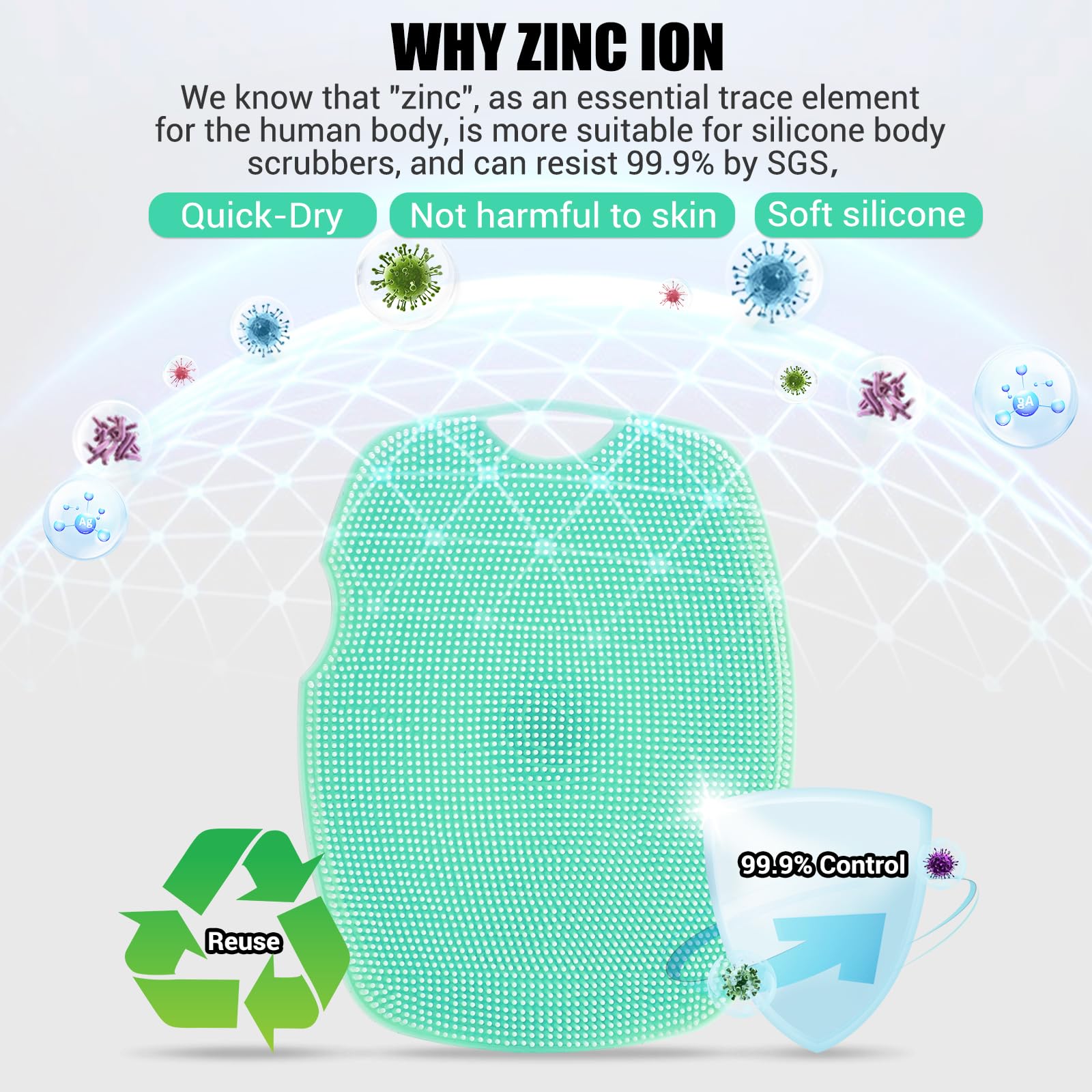 Canroom Silicone Body Scrubber - Anti Zinc Infused-Highly Elastic Bristles Exfoliating Body Scrubber for Shower Body,Cellulite Reduction,Blood Circulation - Green