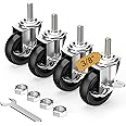 HOLKIE Caster Wheels 3 inch Locking Stem Casters, 3/8" -16 x 1-1/2" (Stem Diameter 3/8", Stem Length 1-1/2") Threaded Stem Casters Swivel Casters Set of 4 Heavy Duty Castors Black