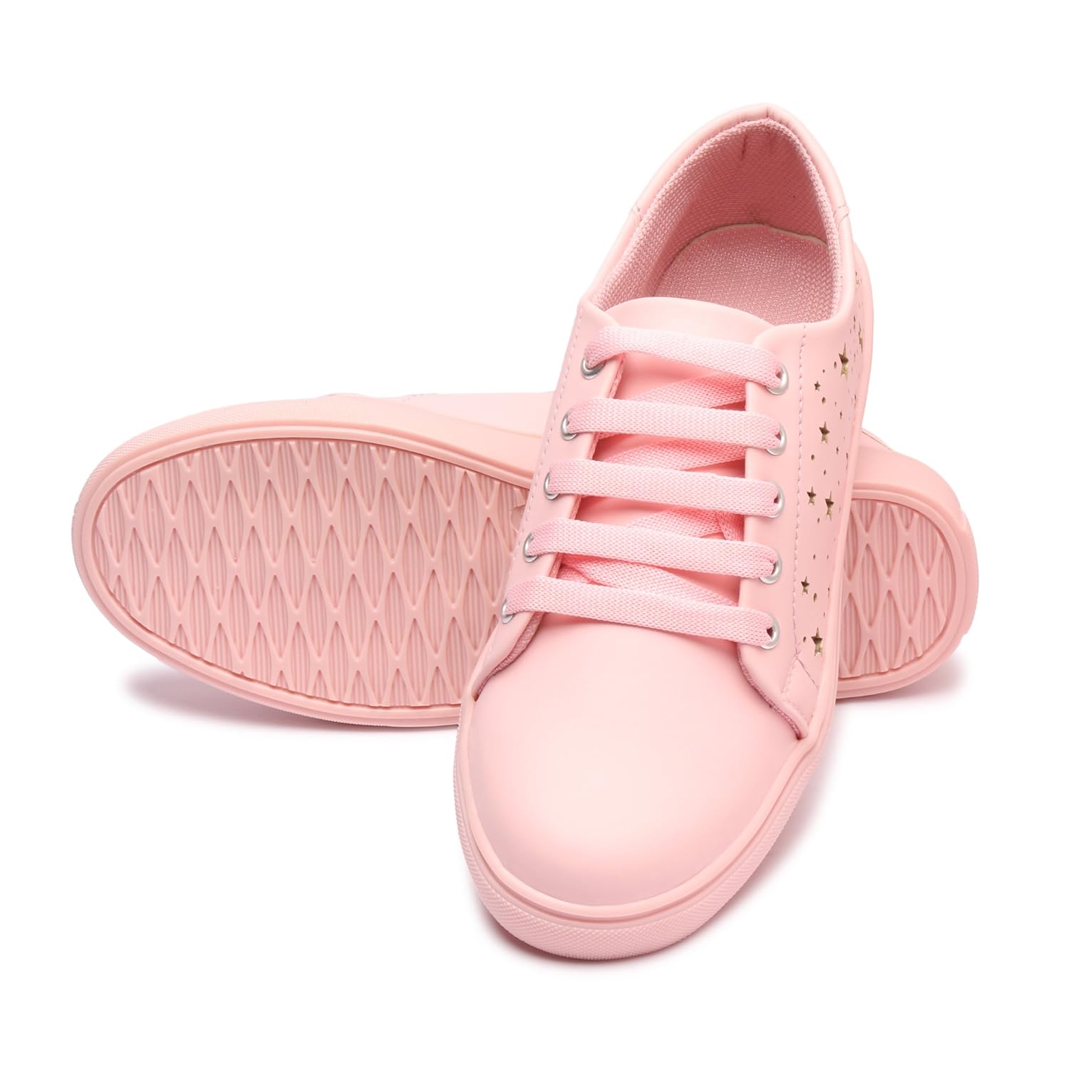 lockey women's pink small star printed casual sneakers