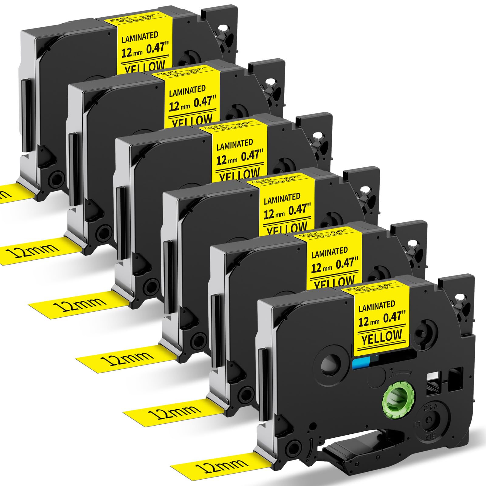 MarkField 6X Compatible Label Tape Replacement for Brother Ptouch TZ TZe-631 12mm x 8m Tape Cassette, Work for PT-H105 H100R H75 H100LB H101C 1000 1005 D200 E110 D400, Black on Yellow